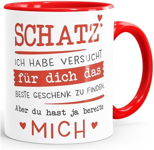 MoonWorks® Kaffee-Tasse Schatz ich habe versucht für dich das beste Geschenk zu finden Geschenkidee Weihnachten Geburtstag Valentinstag Inner-rot Keramik-Tasse