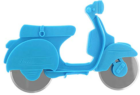 MIK funshopping Lustige Pizza Schneider Pizzaroller Pizzarad Pizzamesser Pizza Cutter Pizzaschneider aus Kunststoff mit Edelstahl-Schneiderollen (Motorroller Scooter blau)