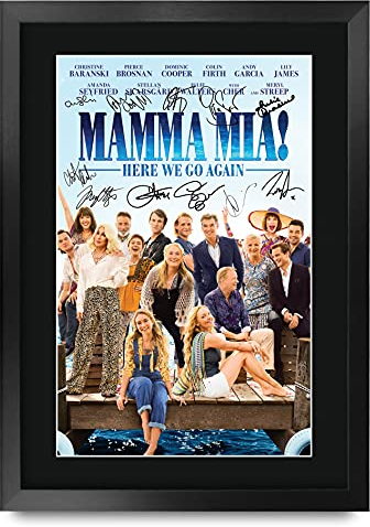 HWC Trading FR A3 Mamma Mia! 2 Filmposter Meryl Streep, Pierce Brosnan Gifts, gedrucktes Poster, signiertes Autogramm, Bild für Film-Fans, A3, gerahmt