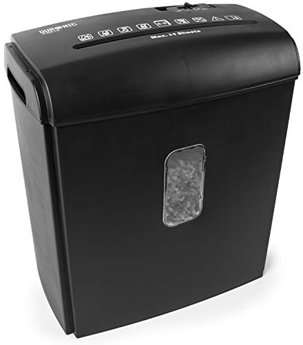 Duronic PS815 Destructeur de Documents 250W pour 8 Feuilles de Papier A4 Coupe croisée Réservoir de 15 L Retour en arrière Anti bourrage de Papier en conformité avec Le RGPD