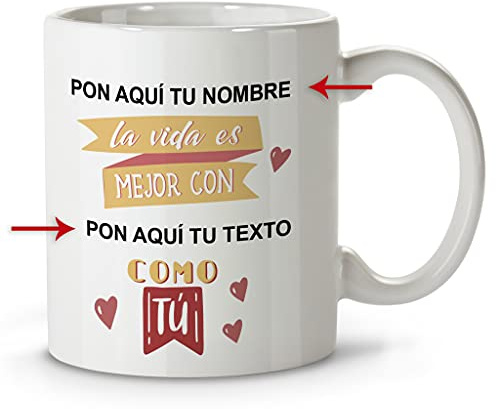 LolaPix Tazas Personalizadas Con Frases Para Desayuno - Regalos Originales Vida Rojo