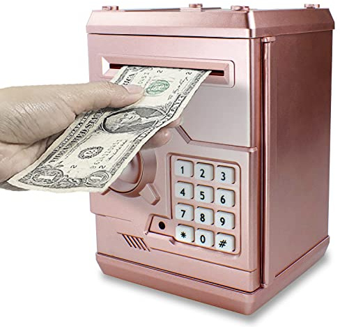 HUSAN Hucha electrónica para niños con código electrónico de cerditos, Mini cajero electrónico para Monedas ATM, Caja de Monedas, Juguete Divertido Regalo (Oro Rosa)