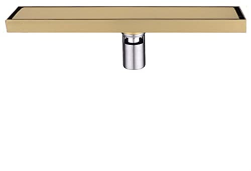 MMBBOD Duschrinne sehr Flach Edelstahl Unsichtbar Bodenablauf Badezimmer Ablaufrinne Duschablauf Duschabfluss Duschablaufrinne Badablauf Flache Decke mit Geruchsstop, Haarsieb, Gebürstetes Gold