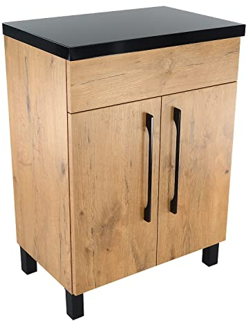 paplinskimoebel Vittoria Meuble de salle de bain avec embout, 60 cm de large, meuble bas pour lavabo à poser, meuble bas en bois - chêne + noir