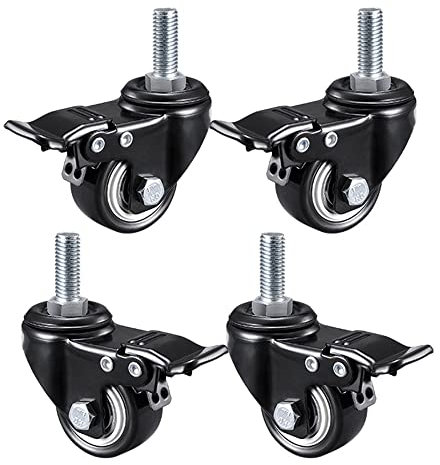 XUAN Lenkrollen M8×25mm M10×25mm Mit Gewinde Rollen Möbelrollen Mit Bremse Klein Räder 360° Drehbar Schwenkrollen Leise Laufrollen 40mm Hartbodenrollen (Color : with Brake, Size : 1.5-M8*25)
