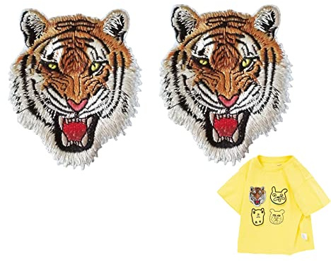 2 Stück Aufnähen DIY Gestickter Patch, Tiger Stickte Abzeichen, Gestickte Aufnäher, Geeignet zum Verzieren von Kleidungsstücken, Taschen, Schuhen, Hüten und Anderen Gegenständen