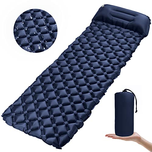 Karvipark Camping Isomatte, Ultraleichte Luftmatratze mit Kopfkissen, Faltbar Leicht Kleines Packmaß, Wasserdicht Schlafmatte für Outdoor, Reise, Wandern, Strand