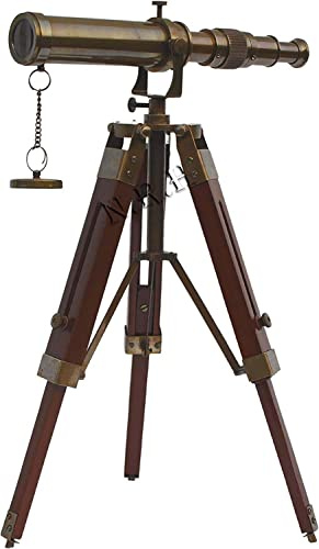 Telescopio de trípode de latón marino antiguo de 10 pulgadas con soporte de trípode ajustable