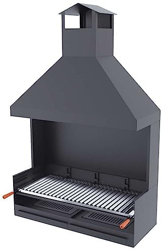 Barbacoa de carbón y leña Parrilla de acero inoxidable de 100 cm – Con biombo y campana