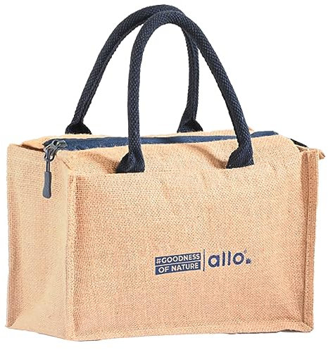 Allo Insulated Jute Lunch Bag for Lunch Box for Men Women and Kids Water Resistant Tiffin Bag for Office Reusable Multipurpose Handbag Shopping Food Triple