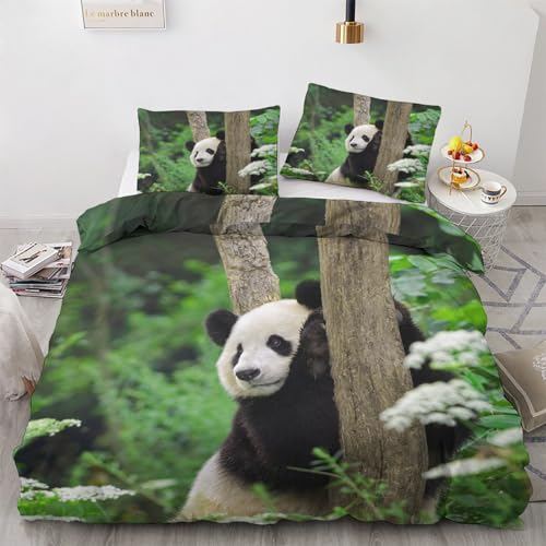 ZDABAOEC Bettwäsche Panda 135x200, 3D Tiere Pandabär Wendebettwäsche, Weiche Kuschelige Microfaser Bettbezug 2er Set, 1 Kopfkissenbezug 80x80, mit Reißverschluss