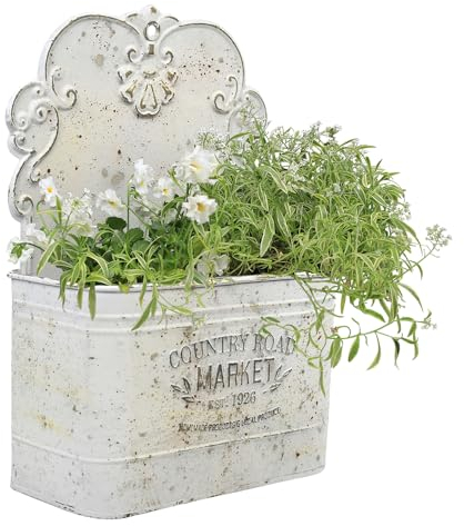 All Chic Pflanzgefäß aus Metall, Wandhalterung, Gefäß für Pflanzen, hängender Wandübertopf, für Außenbereich, Wandvasen für Blumen im Shabby-Chic-Stil, Wanddekoration für rustikales Landhaus