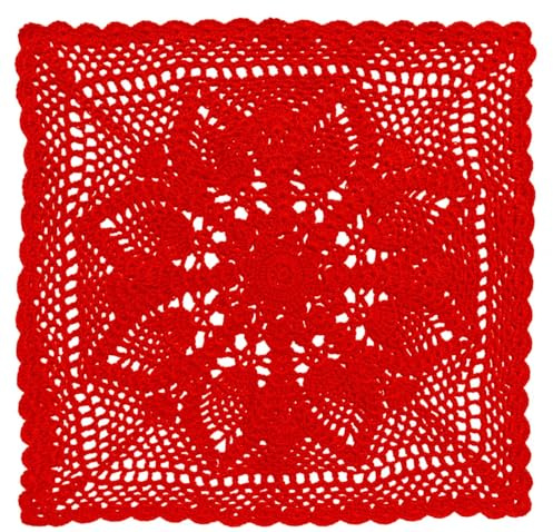 BOMHCS Tapetes cuadrados de encaje con flores de loto de ganchillo de 14.5 a 15.5 pulgadas, cesta de tazas, manteles individuales de plantas verdes, posavasos de mesa hechos a mano (1, rojo)