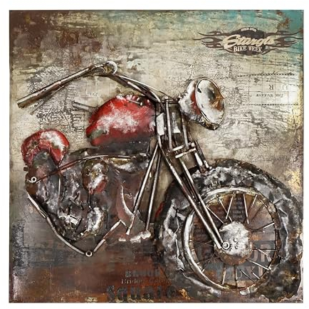 SEART Hangefertigtes 100% Recycling Metallbilder Wanddeko 3D Polnisches Retro-Motorrad 100x100cm