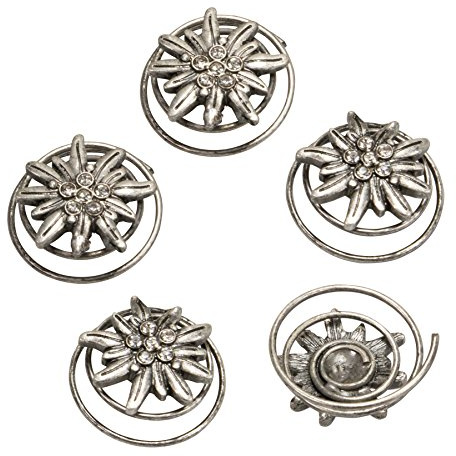Trachten Curlies Strass-Edelweiss 5-er Set fürs Haar - Damen Haarnadel zur Tracht, Haaraccessoire für Trachtenbluse und Blusen fürs Oktoberfest (klar)