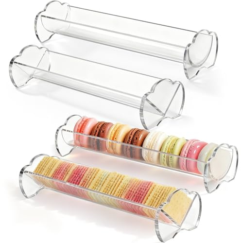 Yopay 4 Pack Cracker Tray for Serving Clear, Acrylic Macaron Display Tray, Biscuit Cracker Holder Stand for Wedding Home Party Events, 11 x 2.7 in, Rectangular