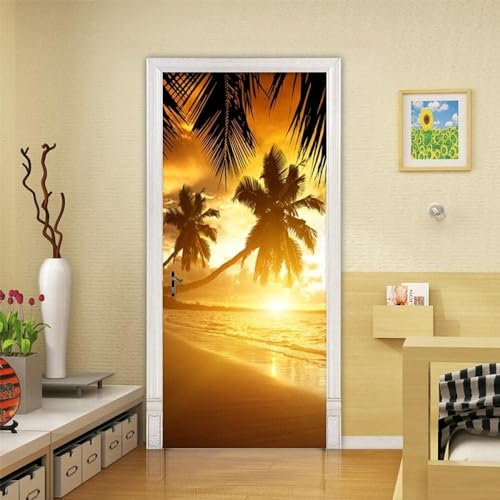 Türtapete Selbstklebend Türposter - Wellen Bei Sonnenuntergang Am Strand 90 X 200 Cm - Fototapete Türfolie Poster Tapete Strand Meer Nordsee Ostsee Beach Wasser Blau 3D Türaufkleber Selbstkle -5H5X4J6