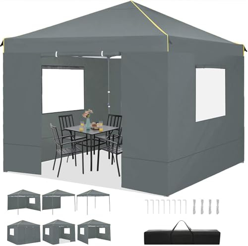COBIZI Faltpavillon 3X3, Pavillon 3x3m Wasserdicht Stabil Winterfest, Faltbar Partyzelt mit 4 Seitenwänden Pop up Gartenpavillon Anti-UV für, Freien, Faltbar Gartenzelt, Grau