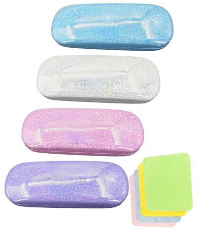 Hibmisy 4 Pezzi Custodia Occhiali Rigida da Sole,Con Panno Per La Pulizia Degli Occhiali, Custodia Portatile Occhiali, per Occhiali da Sole, Occhiali da Lettura, Occhiali per Miopi (colore 1)