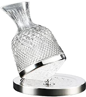 Decanter per Vino in Vetro Cristallo con Base in Metallo con Rotazione a 360°, Aeratore Rotante per Vino Rosso, Aerazione Rapida del Vino in Vetro Addensato, Regalo di Nozze, Compleanno, Amante(A)