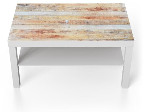 DEQORI Glastisch | weiß groß 90x50 cm | Motiv Verwitterte Geschichte | ausgefallener Beistelltisch aus Glas | Hochglanz Couchtisch fürs Wohnzimmer | moderner Couch Tisch mit Design