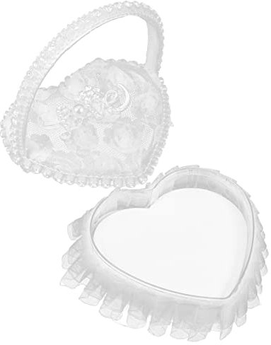WHAMVOX Ringkissen zur Hochzeit für die Zeremonie Elegante Ringkissenbox aus Satinspitze mit Griff für den Ringträger