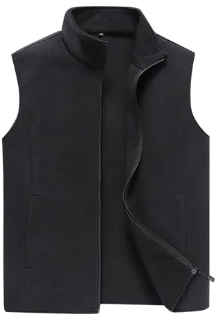 Fleece-väst för herrar: Gilet herr solid fleece Gilet ståjackor vinter fleece ärmlösa jackor för män väst ärmlös jacka fleece västar, Svart, 6XL