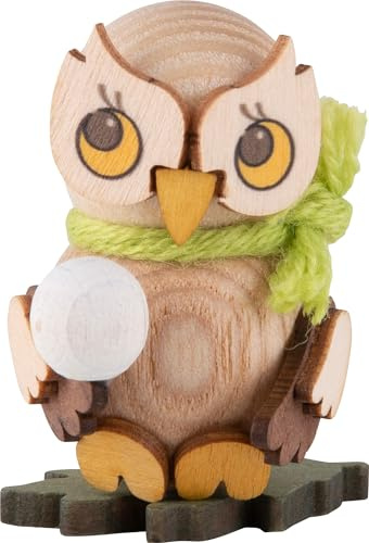 Kuhnert - Eulenkind mit Schneekugel zum Stellen - Holzfigur ca. 4 cm