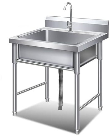 JQGADL Freistehende Spüle mit Abnehmbaren Wasserhahn,Standing Single Bowl Küchenspüle,Freistehend Spüle,für Gastronomie, Wäsche, Garten,Garage,Außen und Innen(Size:50x50x80 cm,Color:Thickness 0.8 mm)