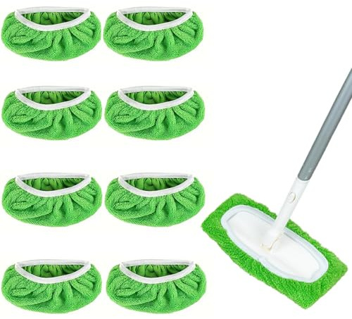 YCHYAN 8 Piezas Reutilizable Paños para Mopa Microfibra, Desmontable Paños Húmedos para el Suelo, Verde Uso en Seco y Húmedo Recambios de Mopa Lavables, Adecuado para la Mayoría de Las Barredoras