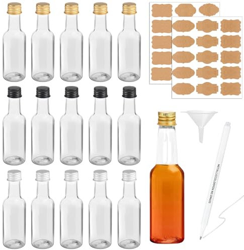 RYAN Kleine flaschen zum Befüllen 30 Stück Shotgläser mit Deckel 50ml Shot Flaschen zum Befüllen mit Trichter und Etikett Wiederverwendbare Shot Flaschen für Hochzeiten Party