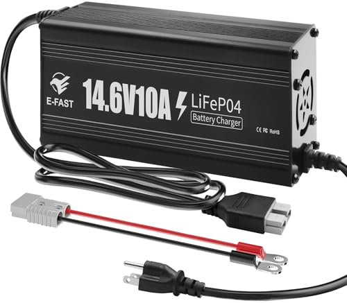 Cargador de batería de litio de 12 V 10 A, cargador de batería LiFePO4 de 14,6 V, cargador inteligente con indicador de conector Anderson especial para baterías recargables de litio LiFePO4 de ciclo