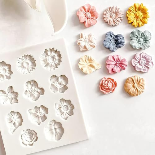 Silikonform Blommor Kakform, 3D Silikon Rosenform Isbitform Återanvändbar Bakform Silikon, 11 Fondant Silikonformer Blommor Mini Gugelhupfform för Puddingformer, Choklad, Gelé