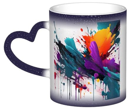 KOUUIP paint splatter print Color Changing Mug,11 Ounce Ceramic Tea Cup Heat Sensitive Drinking Cup Coffee Mugs