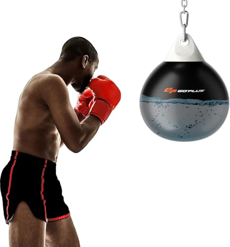 GOPLUS Ø55cm Wasser Boxsack, 80kg Boxing Punching Bag mit Wasser gefüllt, Verstellbarer Metallkette, Sicherheitsschnallen & Wasserschlauch, Punchingsack Wasserboxsack für Erwachsene