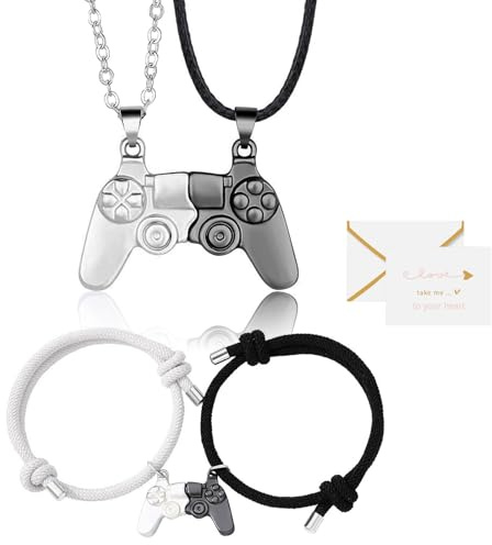 SwirlColor Freundschaftskette, personalisierte Game Controller Halsketten Silber und Schwarz Freundschaft Halskette mit passenden Armbändern Weiß und Schwarz Seile für Jungen Mädchen Paare Freunde