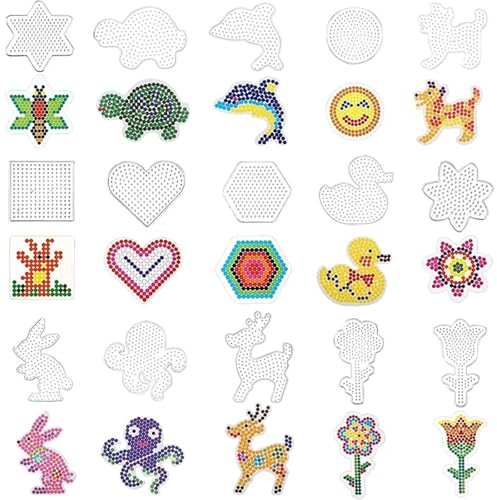 15 placas de perlas para planchar, plantillas de cuentas de 5 mm, placas transparentes para planchar, con accesorios de papel para planchar, 15 patrones, manualidades para niños, regalo para niños y