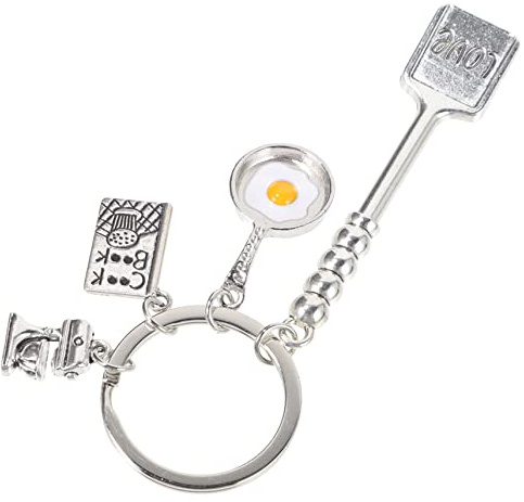 minkissy Porte-clés Œuf Plat Décoratif en Alliage Argenté, Léger et Créatif, Accessoire Délicat pour Paquet ou Trousseau de Clés