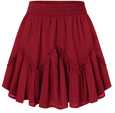 SCARLET DARKNESS Mini jupe d'été en mousseline de soie élastique pour femme - Taille haute - Jupe courte avec poches, rouge, XL