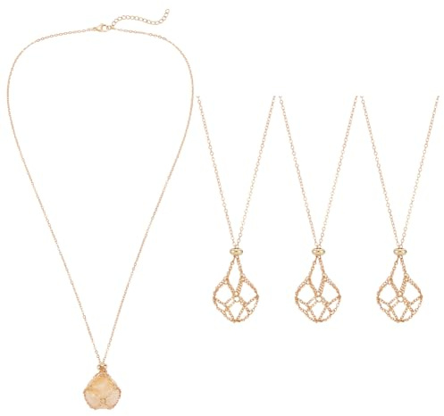 UNICRAFTALE 3Pcs Golden Cage Necklace Adjustable Metal Crystal Necklace Holder Natural Gemstone Jewerly Findings Empty Stone Holder Pendants Net for DIY Jewelry Making Gifts Home Decor Long 36cm