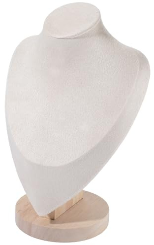 Beebeecraft Expositor de Maniquí de Terciopelo Beige de Madera de Pino de 6.5x4.1x9.8 Pulgada con Forma de Busto Expositor de Collares para Mujeres Escaparate de Venta Organizador de Comercio