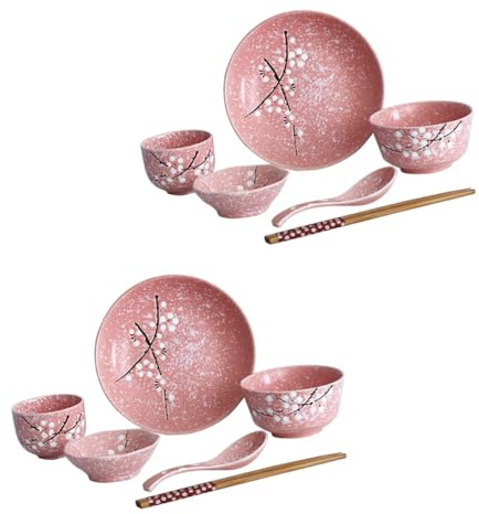 POPETPOP Juego de Vajilla Japonesa de Cerámica Rosa para Hotel y Fiesta, Set Delicado de 12 Piezas Hogar Diseño Elegante