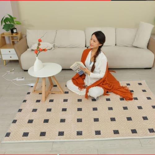 Large Area Heated Floor Mat, Infrared Radiant Floor Heater, 12 hours timer, adjustable temperature, Indoor Space Heated Rug for Home Office(100x200CM)