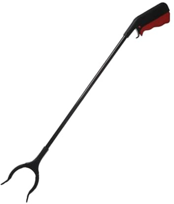Müllgreifer aus Edelstahl, Schwarzer Langer Greifer für Senioren | Ergonomischer Griff, Rutschfestes Design, für Außen und Haushaltsreinigung