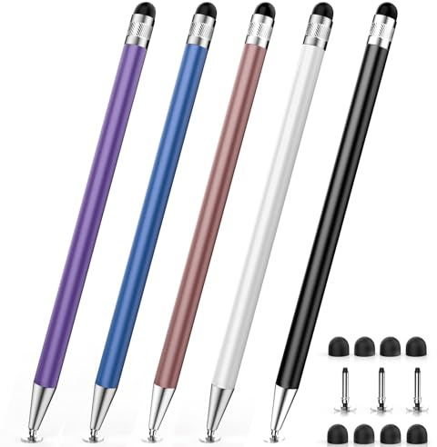 5 PCS Stylus, Stylus Pens for Touchscreens, 2-in-1 High Sensitivity & Precision for iPhone, Ipad, Android, Chromebook, Compatible with All Touch Screen(5 Stylus Pen + 11 Tips)