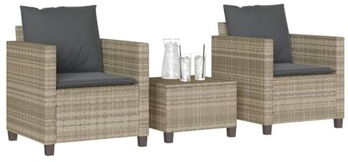 INLIFE 3-TLG. Bistro-Set mit Kissen Hellgrau Poly Rattan,Möbel,Gartenmöbel,Gartenmöbel-Sets,Grau,24.2 KG,4003901