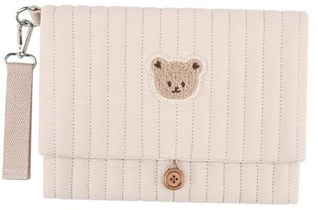 Luwecf Windeltasche Als Windelorganizer Und Nasstasche Eine Faltbare Kinderwagentasche Aus Stoff mit Bärenmotiv Als Aufbewahrungstasche für Eltern Unterwegs, Khaki