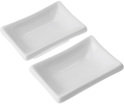 WEKADRIN Piatto Di Salsa Di Soia Bianco in Ceramica Portaposate Per Condimenti Individuali e Antipasti, Vassoio Rettangolare Compatto Per Salse, Set Da 2 Pezzi Per Uso Domestico e Feste