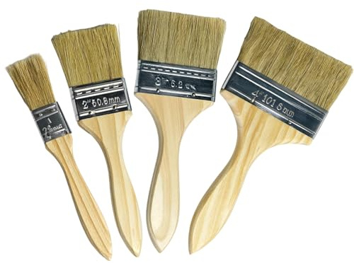 4PCS Fence Paint Brush Set, Flat Brushes, Wood Handle Brushes, for Premium Paint Brushes for Staining, DIY Projects and Home Improvement, Wooden Handle Painting Tools (18/19/20/21cm)