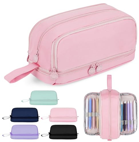 AOOSU Astuccio di Grande Capacità, Astuccio con 4 Scomparti, Astucci Bambini, Cose per la Scuola, Adatto per Scuola, Ufficio, Studenti, Ragazzi, Ragazze (Rosa)